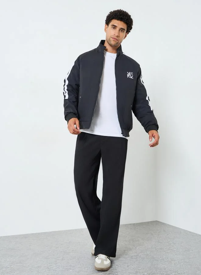Styli Men Black Zip-Up Track Jacket